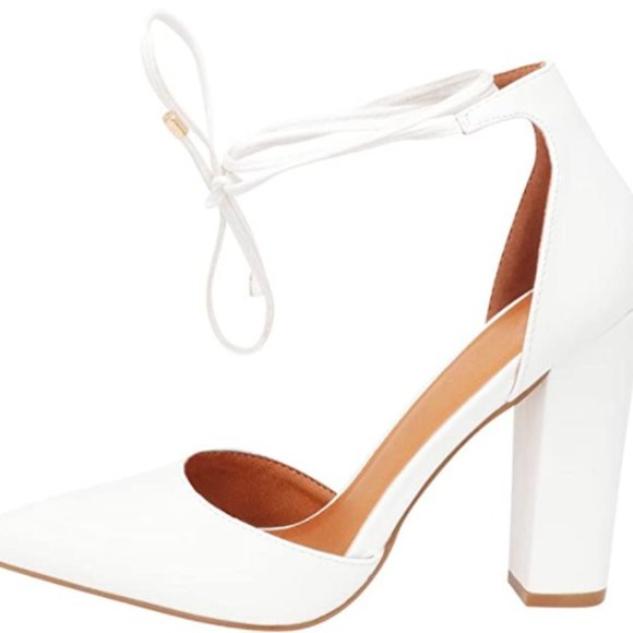 Closed Pointed Toe Ankle Tie Chunky Block Heel - Picture 1 of 7